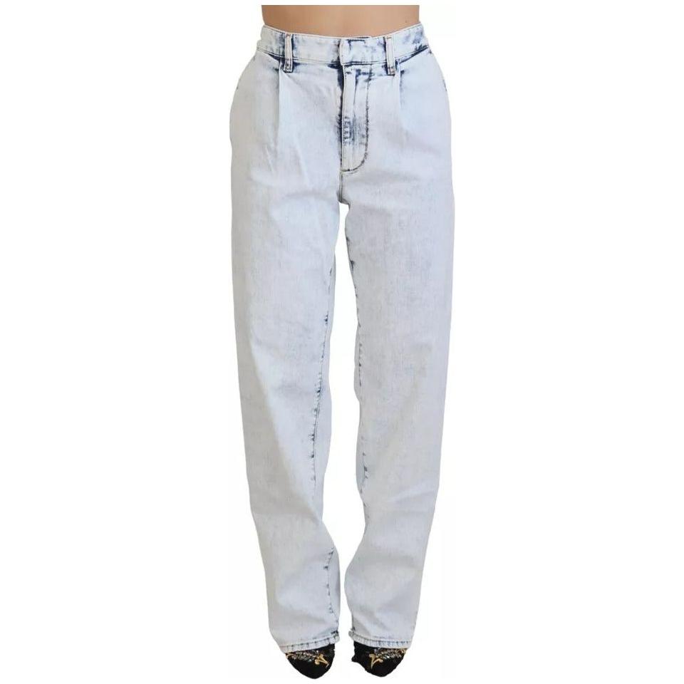 Dsquared² Light Blue Cotton High Waist Straight Denim Jeans Dsquared² Light Gray