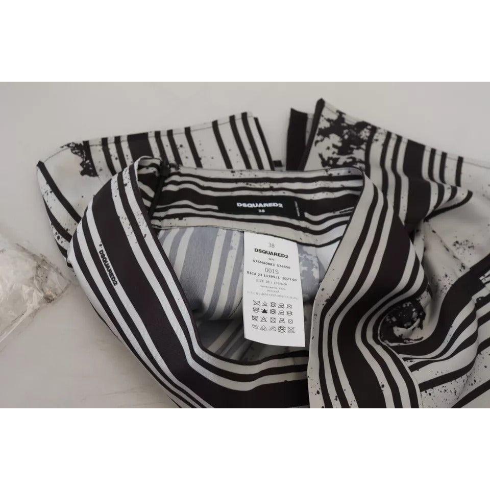 Dsquared² Gray Black Stripes Mid Waist A-line Mini Skirt Dsquared² Dark Gray