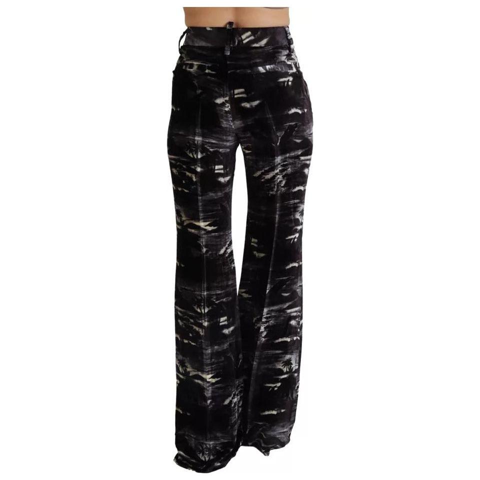 Dsquared² Black Printed High Waist Super Flare Pants Dsquared² Black
