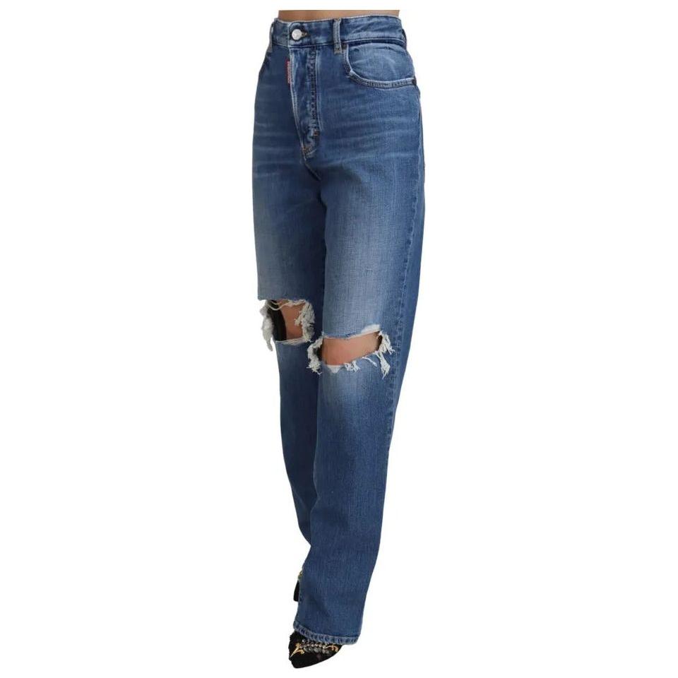 Dsquared² Blue Distressed High Waist Straight Denim Jeans Dsquared² Dark Slate Gray