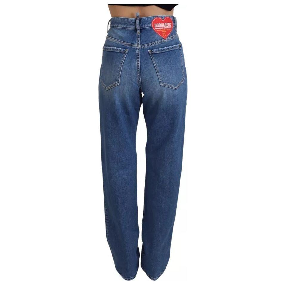 Dsquared² Blue Distressed High Waist Straight Denim Jeans Dsquared² Dark Slate Gray