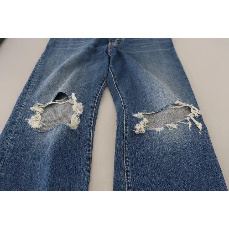 Dsquared² Blue Distressed High Waist Straight Denim Jeans Dsquared² Dark Slate Gray