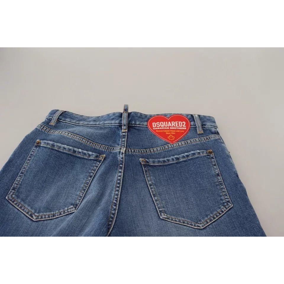 Dsquared² Blue Distressed High Waist Straight Denim Jeans Dsquared² Gray