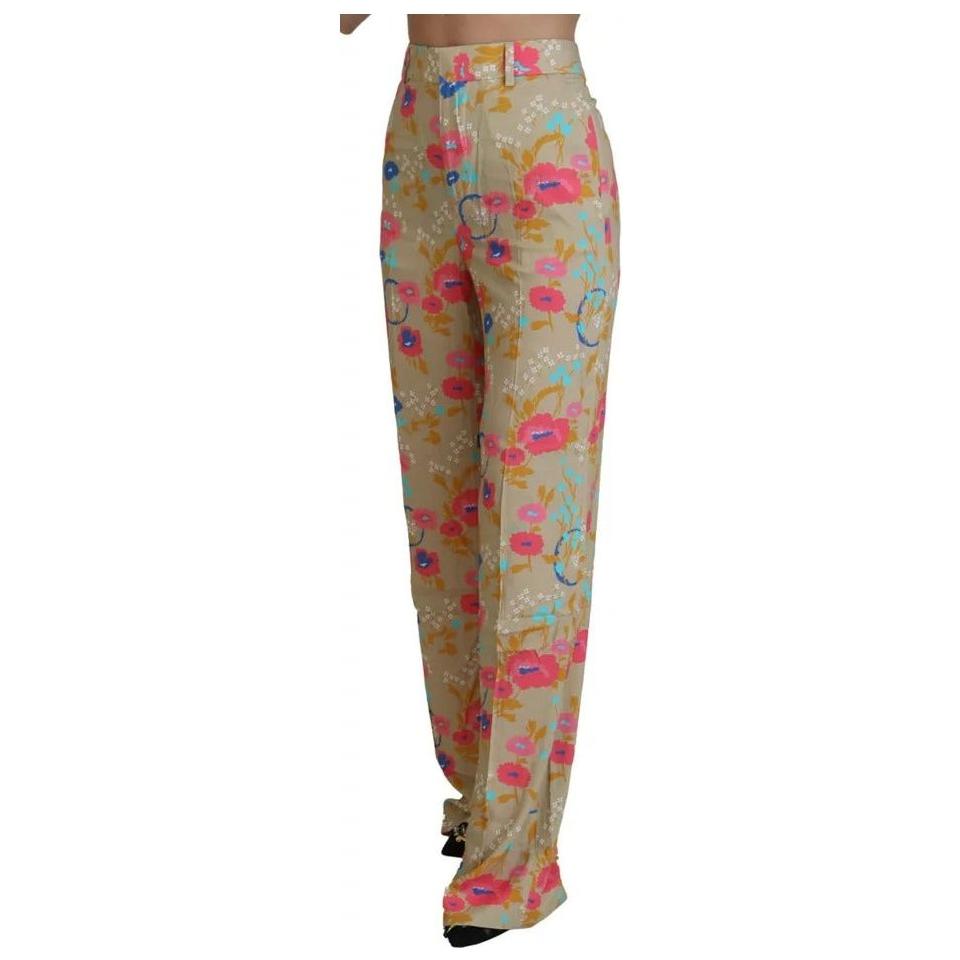 Dsquared² Beige Floral High Waist Straight Pants Dsquared² Dim Gray