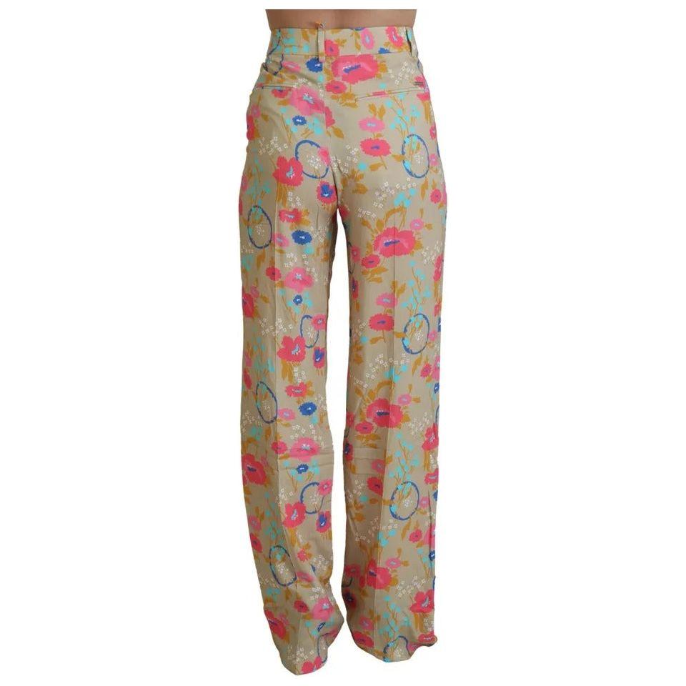 Dsquared² Beige Floral High Waist Straight Pants Dsquared² Rosy Brown