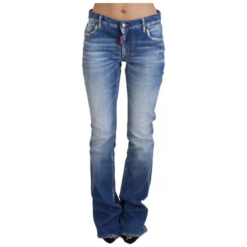 Dsquared² Blue Washed Cotton Mid Waist Flared Denim Jeans Dsquared² Dim Gray