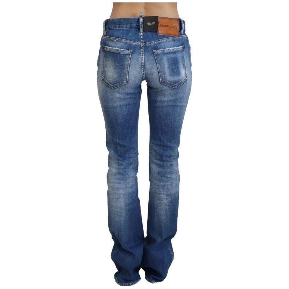 Dsquared² Blue Washed Cotton Mid Waist Flared Denim Jeans Dsquared² Dark Slate Blue
