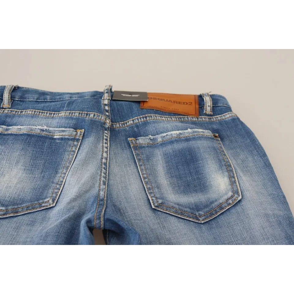 Dsquared² Blue Washed Cotton Mid Waist Flared Denim Jeans Dsquared² Light Slate Gray
