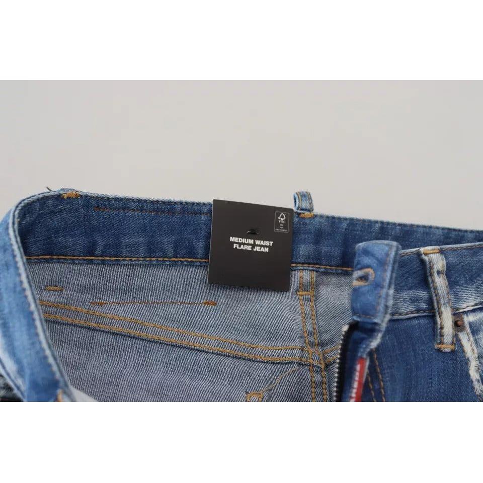 Dsquared² Blue Washed Cotton Mid Waist Flared Denim Jeans Dsquared² Dark Slate Gray