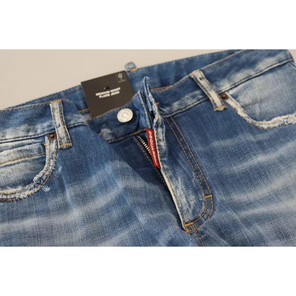 Dsquared² Blue Washed Cotton Mid Waist Flared Denim Jeans Dsquared² Dim Gray