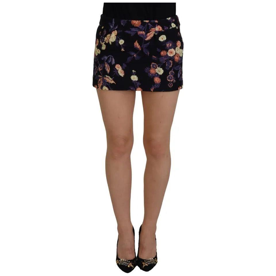 Dsquared² Black Floral Embroidery Mid Waist A-line Mini Skirt Dsquared² Dim Gray