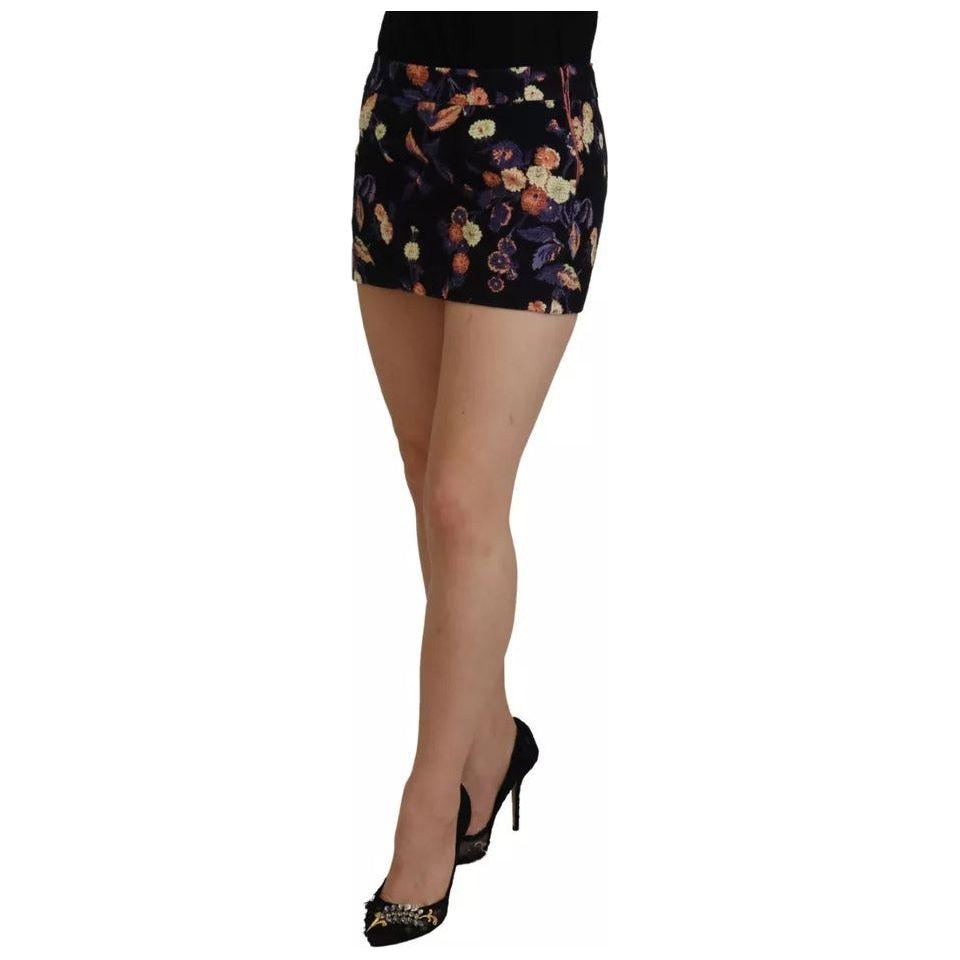 Dsquared² Black Floral Embroidery Mid Waist A-line Mini Skirt Dsquared² Dim Gray