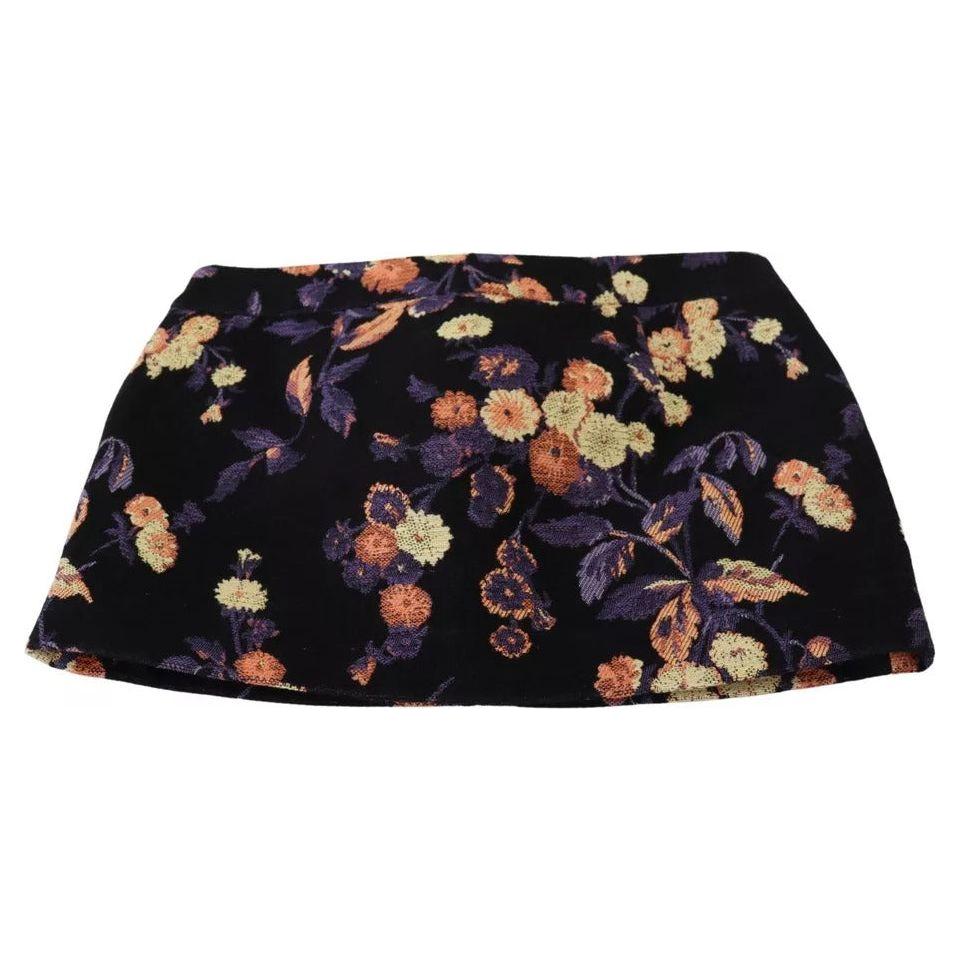 Dsquared² Black Floral Embroidery Mid Waist A-line Mini Skirt Dsquared² Rosy Brown