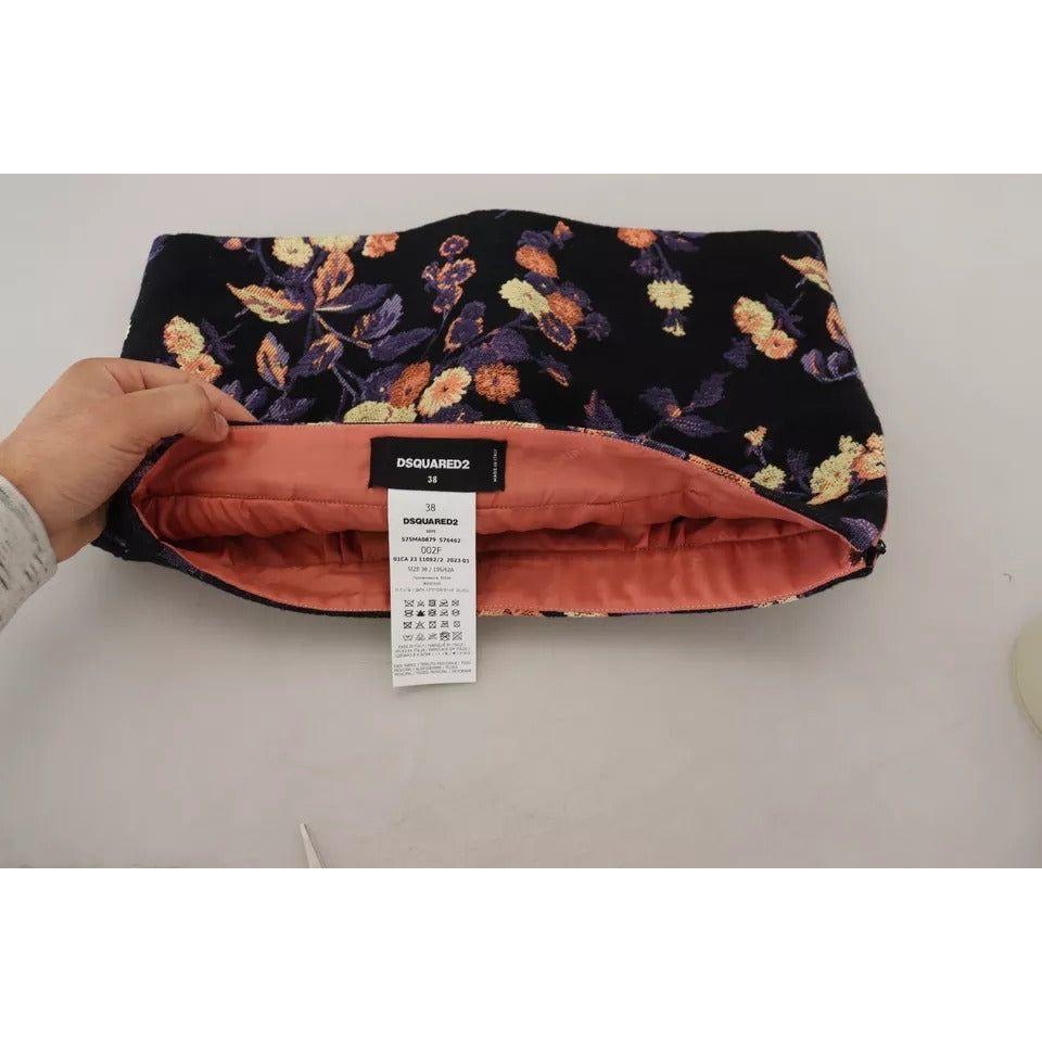 Dsquared² Black Floral Embroidery Mid Waist A-line Mini Skirt Dsquared² Dark Gray