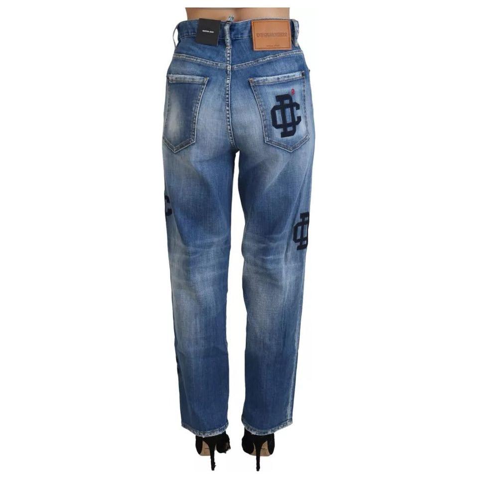 Dsquared² Blue Washed High Waist Straight Denim Boston Jeans Dsquared² Dark Slate Blue