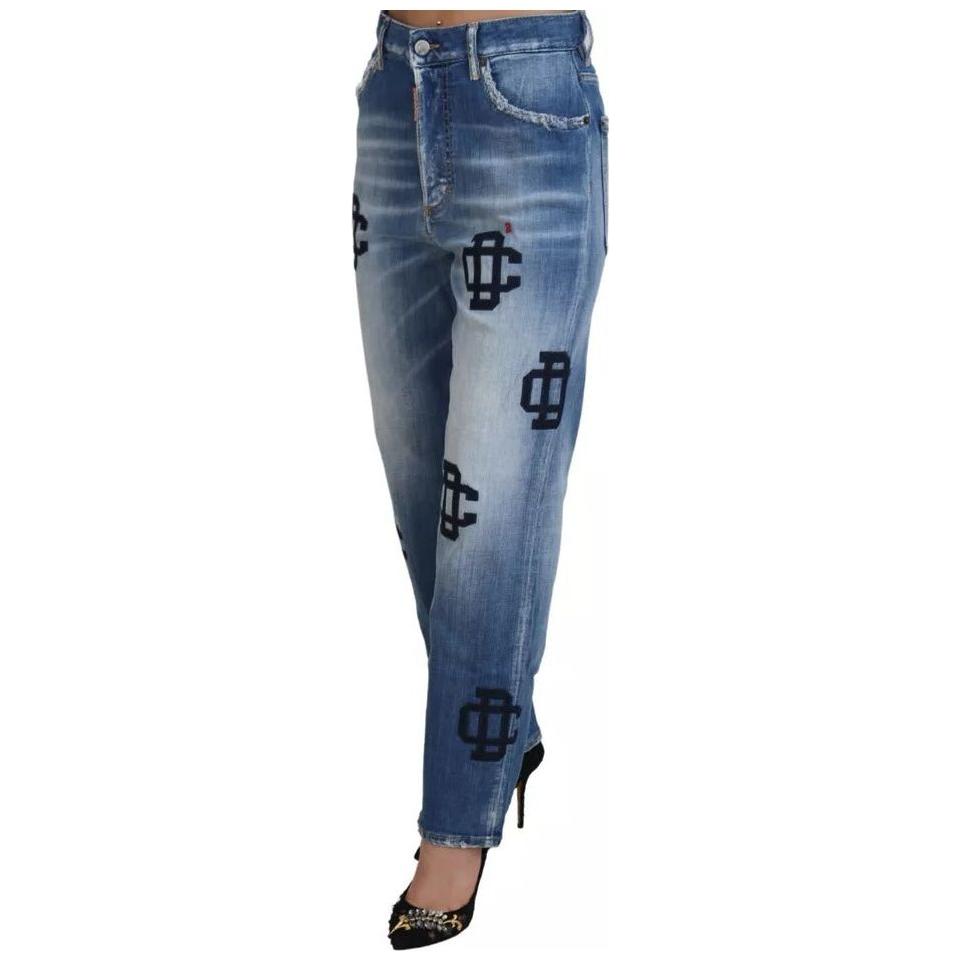 Dsquared² Blue Washed High Waist Straight Denim Boston Jeans Dsquared² Dim Gray