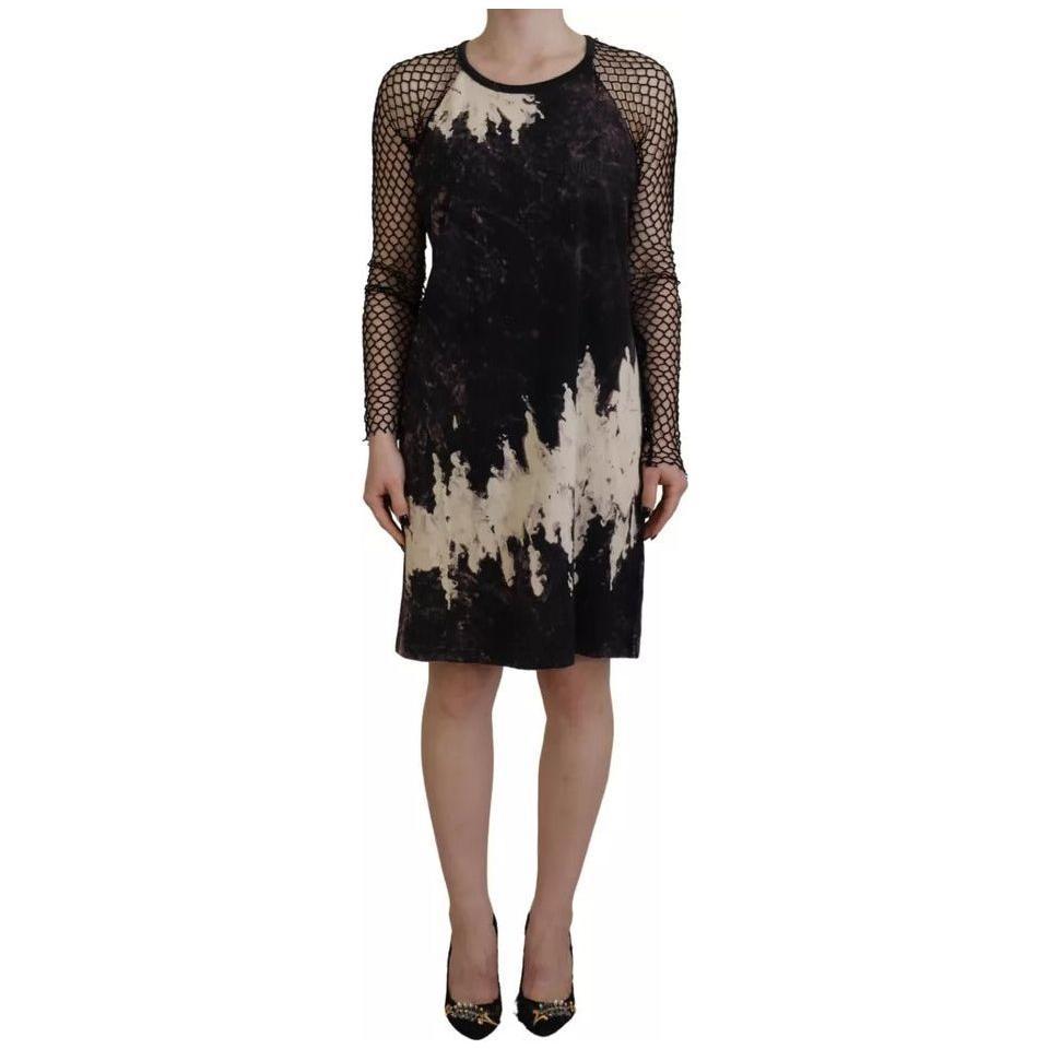 Dsquared² Black Tie Dye Mesh Long Sleeves Cotton Shift Dress Dsquared² Black