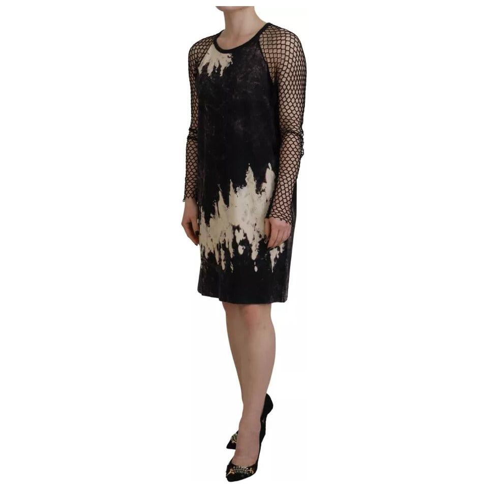 Dsquared² Black Tie Dye Mesh Long Sleeves Cotton Shift Dress Dsquared² Dark Gray