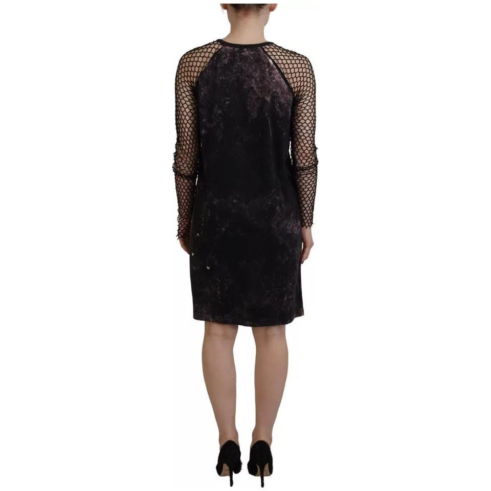 Dsquared² Black Tie Dye Mesh Long Sleeves Cotton Shift Dress Dsquared² Rosy Brown