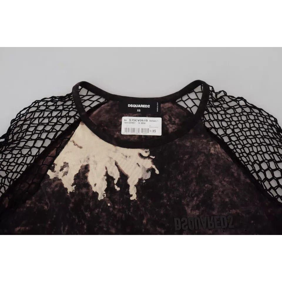 Dsquared² Black Tie Dye Mesh Long Sleeves Cotton Shift Dress Dsquared² Black