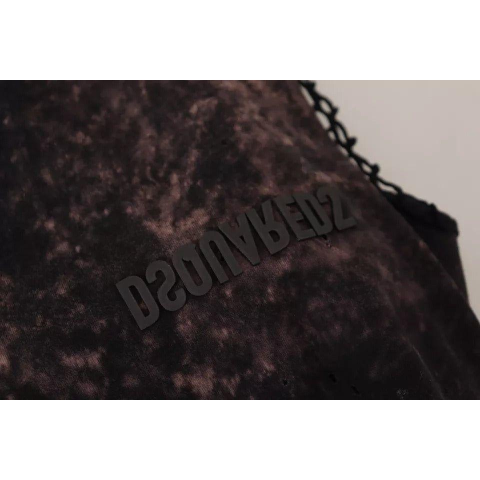 Dsquared² Black Tie Dye Mesh Long Sleeves Cotton Shift Dress Dsquared² Black