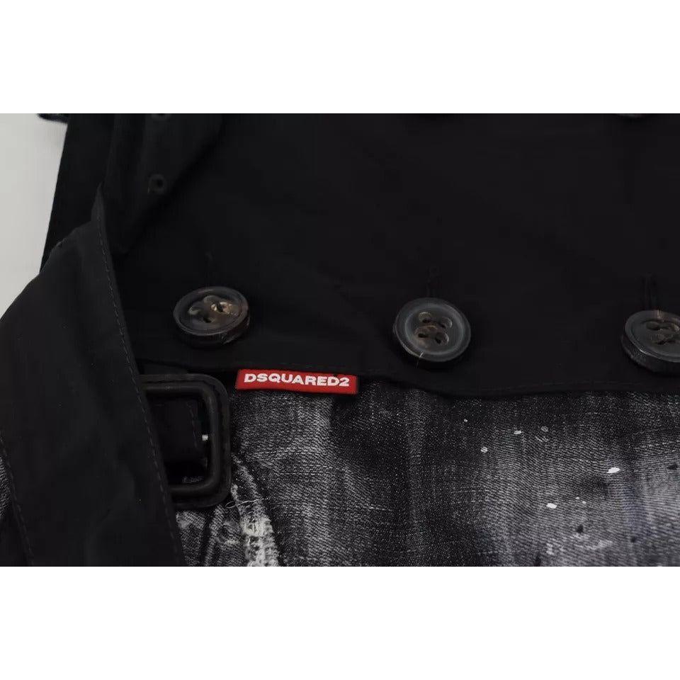 Dsquared² Black Distressed Mid Waist A-line Denim Mini Skirt Dsquared² Black