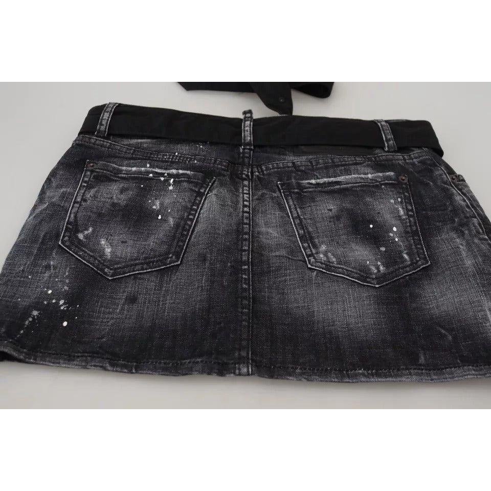 Dsquared² Black Distressed Mid Waist A-line Denim Mini Skirt Dsquared² Dark Slate Gray