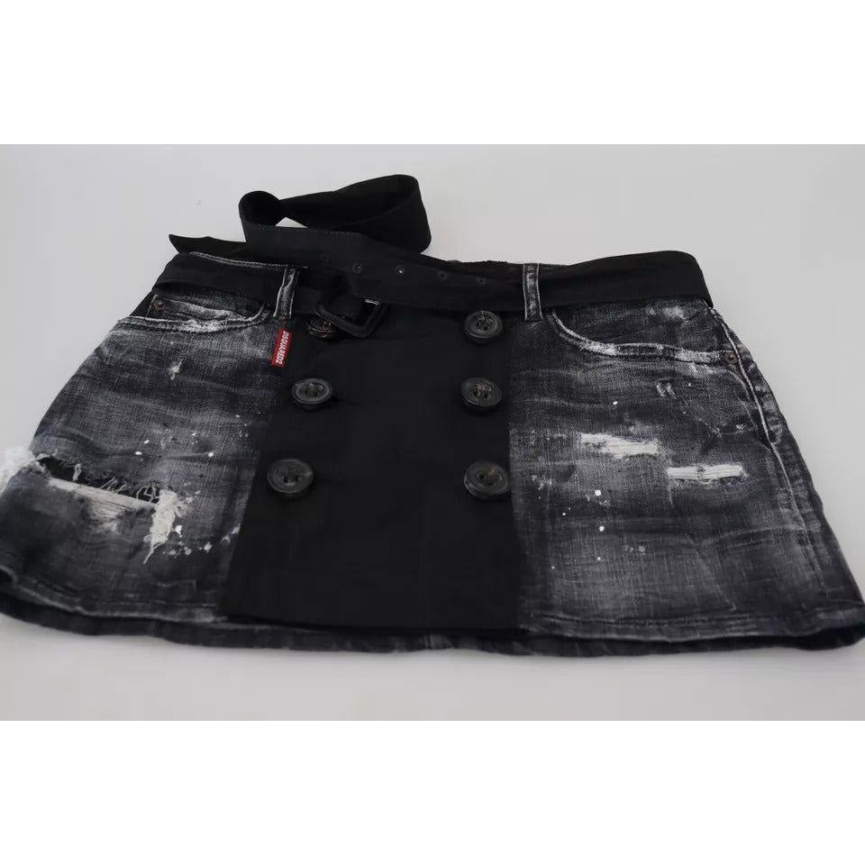 Dsquared² Black Distressed Mid Waist A-line Denim Mini Skirt Dsquared² Dark Slate Gray