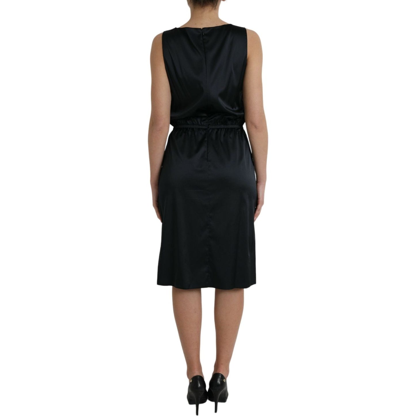 Dolce & Gabbana Black Polyester Lace Trim Sheath Midi Dress Dolce & Gabbana Rosy Brown