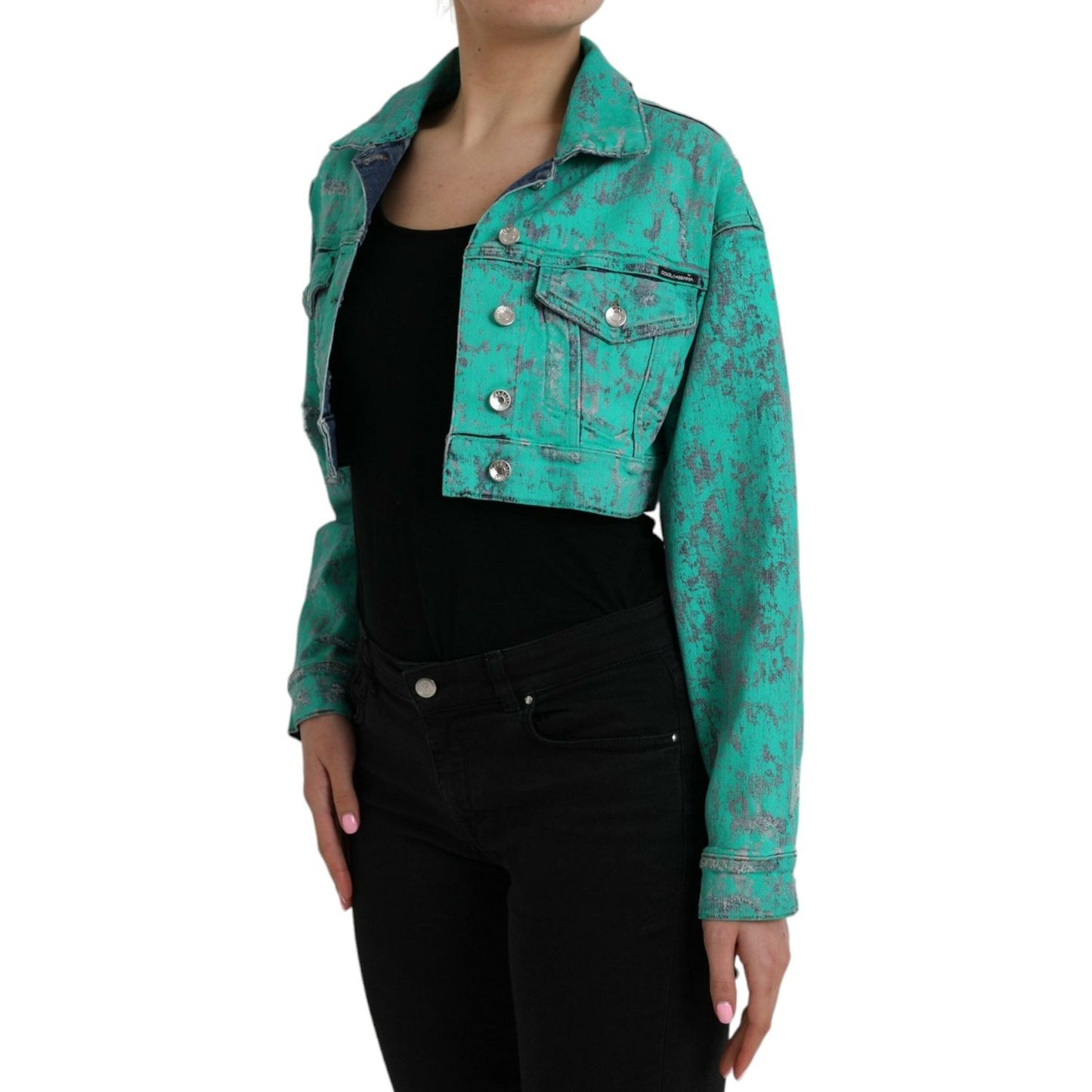 Dolce & Gabbana Green Cotton Tie Dye Cropped Cropped Denim Jacket Dolce & Gabbana Light Sea Green
