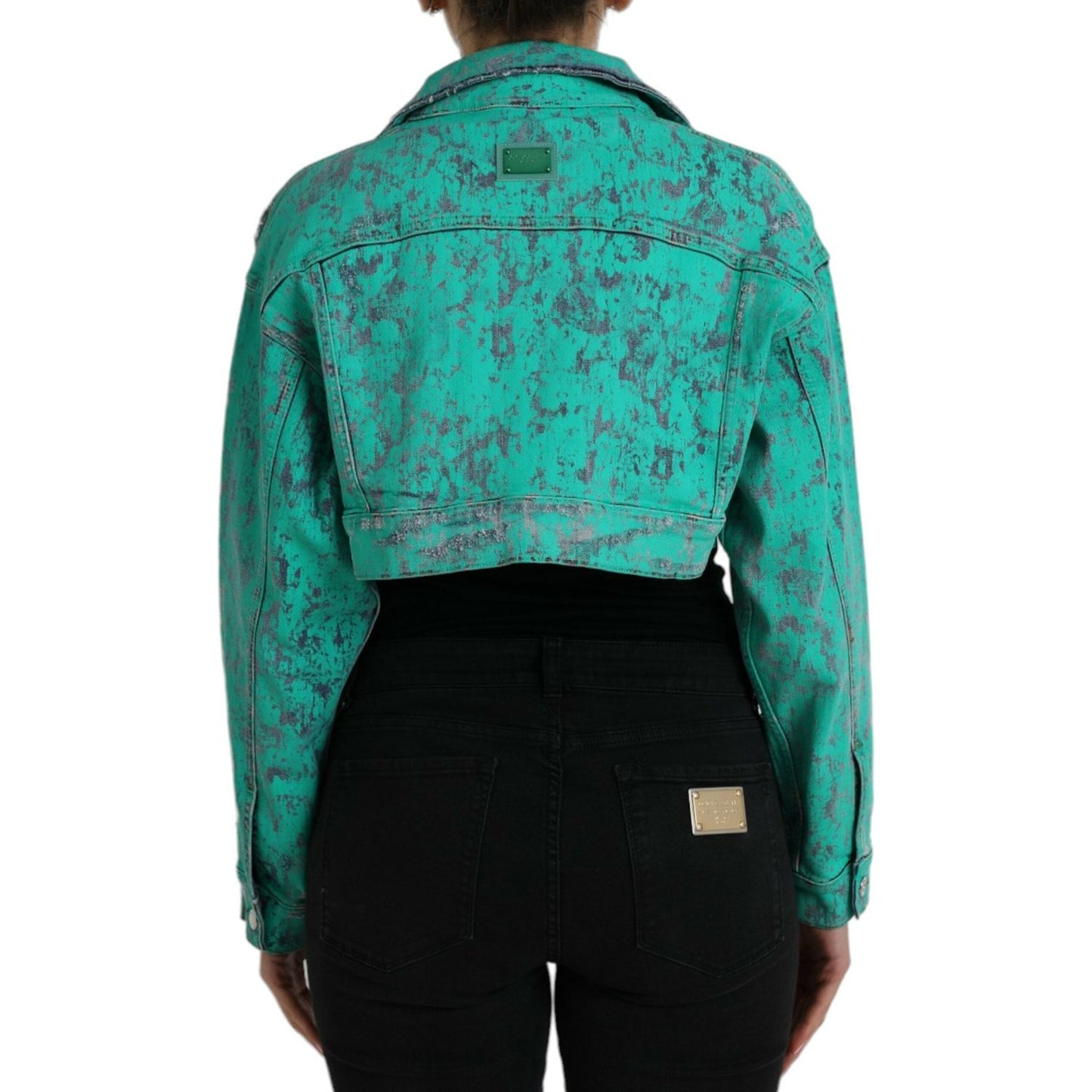 Dolce & Gabbana Green Cotton Tie Dye Cropped Cropped Denim Jacket Dolce & Gabbana Black
