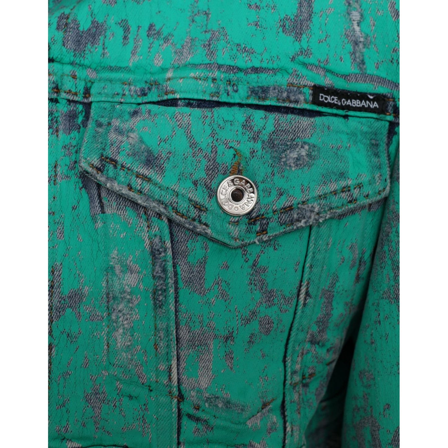 Dolce & Gabbana Green Cotton Tie Dye Cropped Cropped Denim Jacket Dolce & Gabbana Sea Green