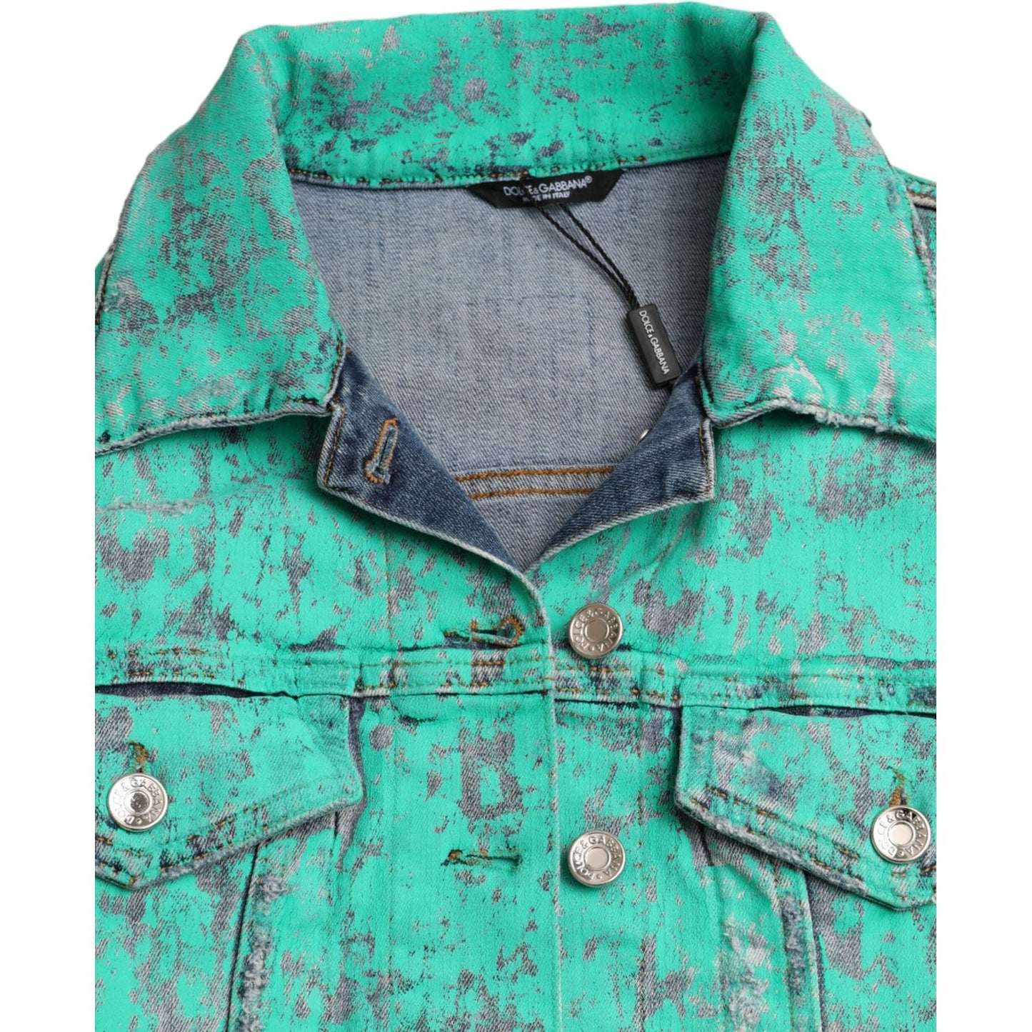 Dolce & Gabbana Green Cotton Tie Dye Cropped Cropped Denim Jacket Dolce & Gabbana Medium Aquamarine