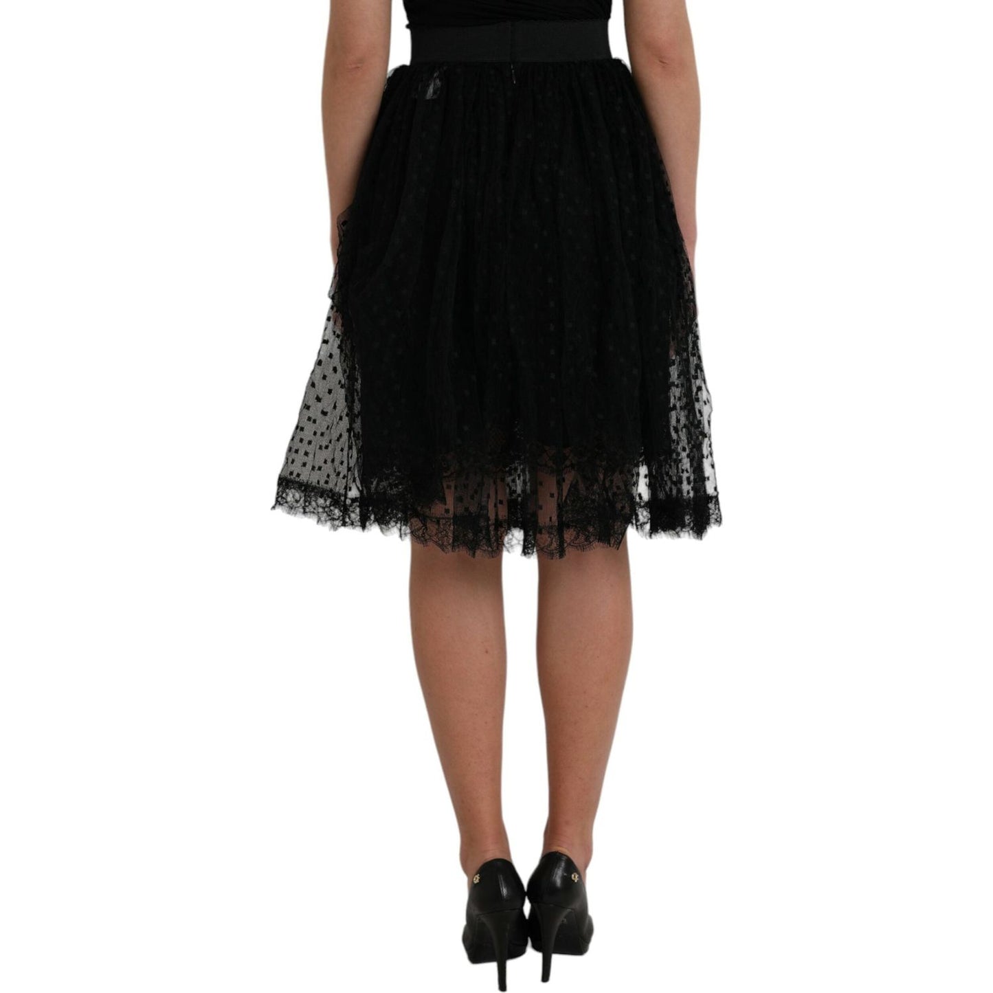 Dolce & Gabbana Black Nylon Lace Trim High Waist A-line Skirt Dolce & Gabbana Black