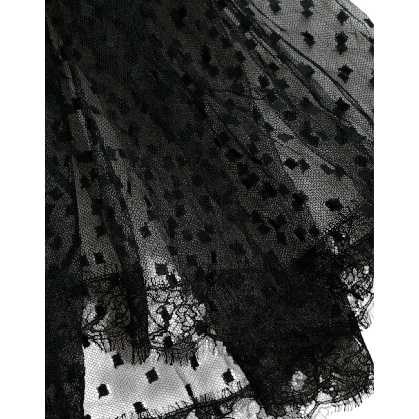 Dolce & Gabbana Black Nylon Lace Trim High Waist A-line Skirt Dolce & Gabbana Black