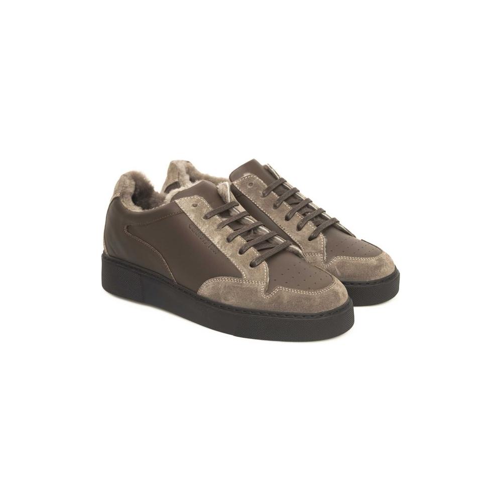 Cerruti 1881 Beige Cowhide Men Sneaker Cerruti 1881 Dark Olive Green