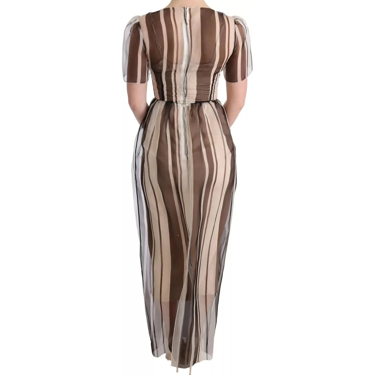 Dolce & Gabbana Beige Brown Striped Silk Sheath Dress Dolce & Gabbana Rosy Brown