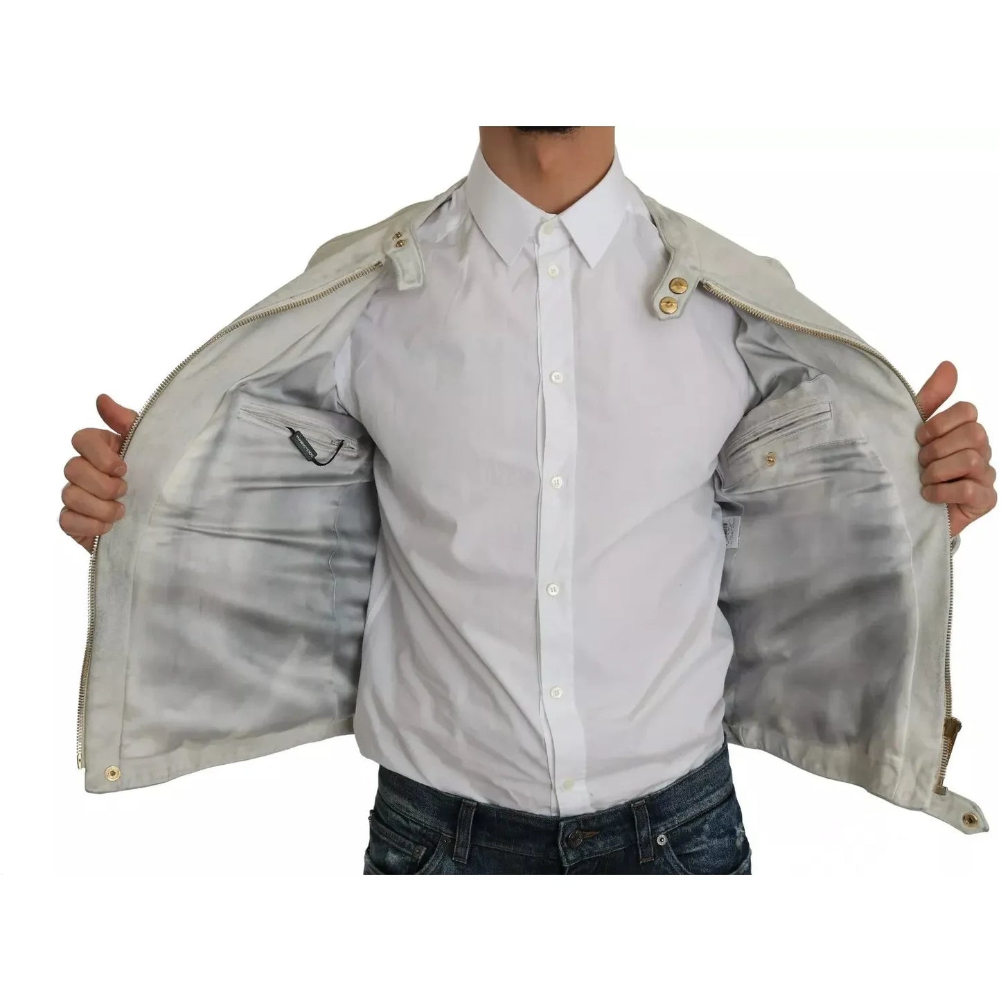 Dolce & Gabbana Leather White Biker Motorcycle Jacket Dolce & Gabbana Dark Gray