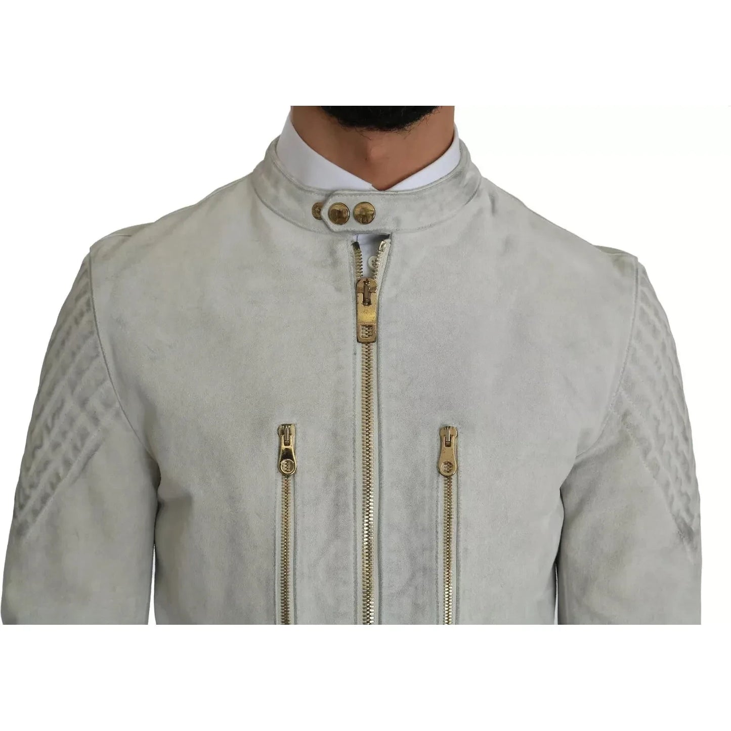 Dolce & Gabbana Leather White Biker Motorcycle Jacket Dolce & Gabbana Dark Gray