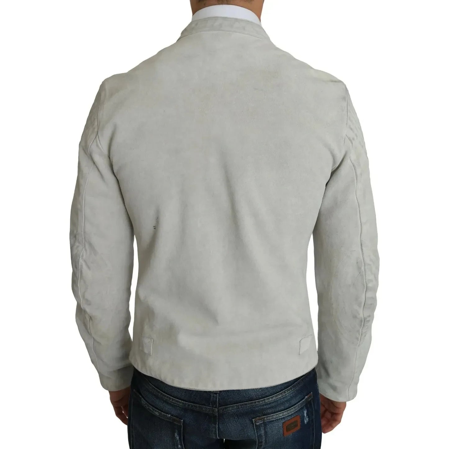Dolce & Gabbana Leather White Biker Motorcycle Jacket Dolce & Gabbana Dark Gray