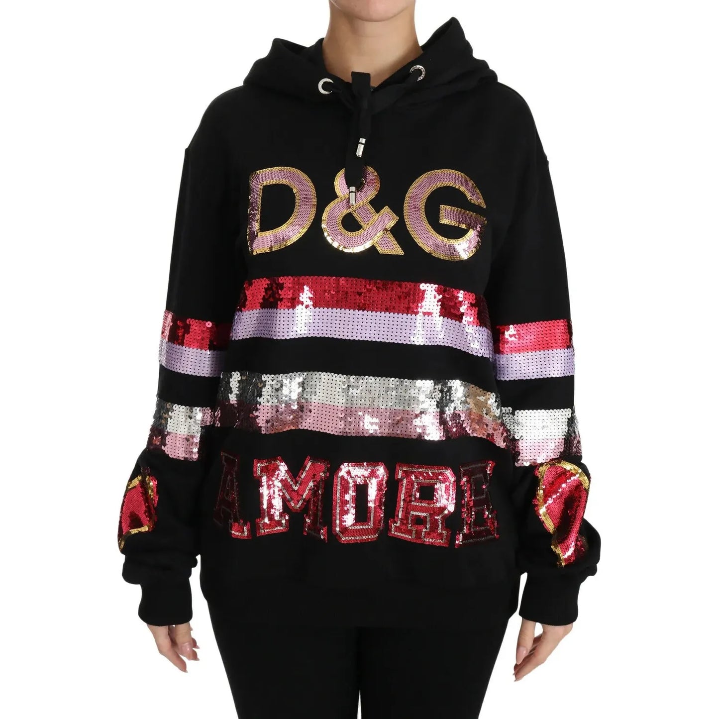 Dolce & Gabbana DG Sequined Hooded Pullover Sweater Dolce & Gabbana Rosy Brown