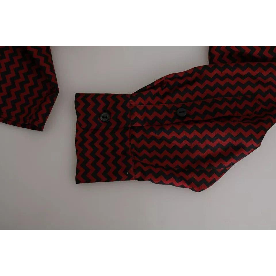Dolce & Gabbana Black Red Zigzag Pattern Casual Shirt Dolce & Gabbana Light Slate Gray