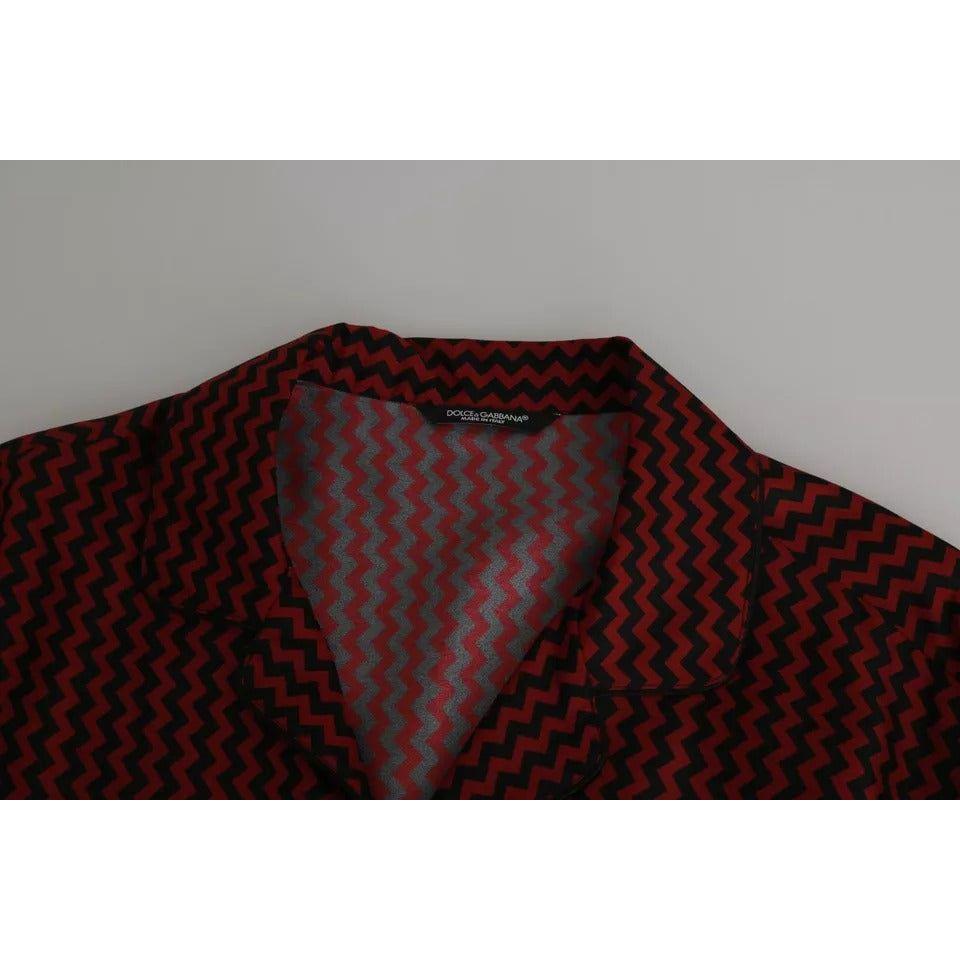 Dolce & Gabbana Black Red Zigzag Pattern Casual Shirt Dolce & Gabbana Dark Gray