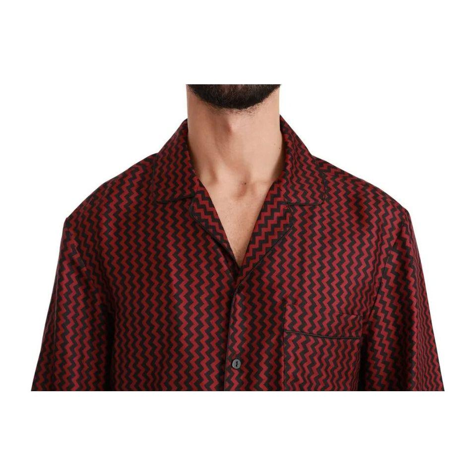 Dolce & Gabbana Black Red Zigzag Pattern Casual Shirt Dolce & Gabbana Black
