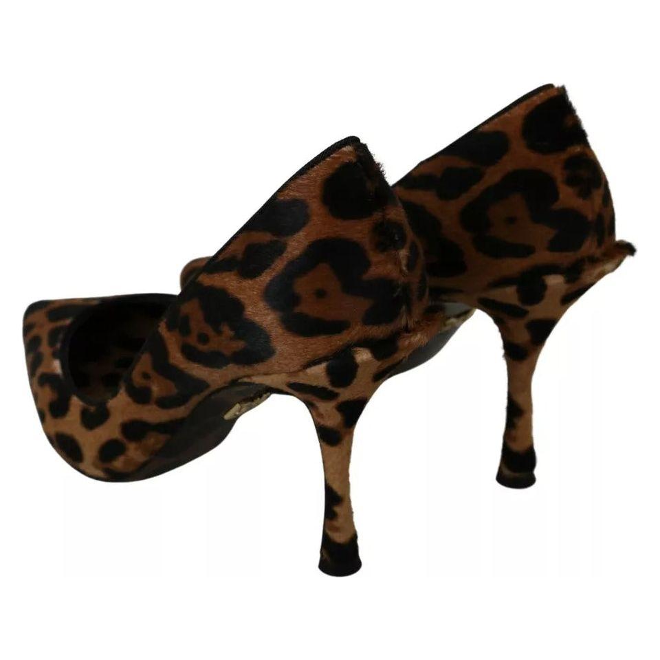 Dolce & Gabbana Brown Leopard Pony Hair Heels Pumps Shoes Dolce & Gabbana Black