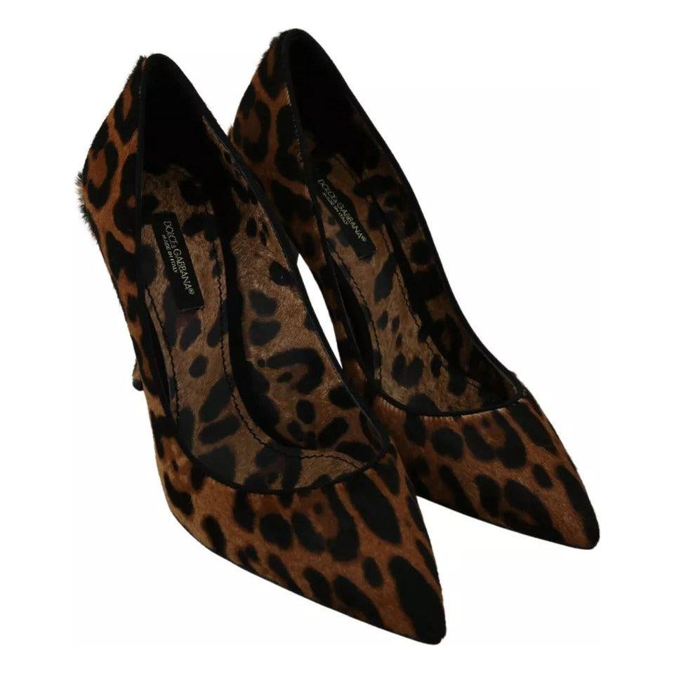 Dolce & Gabbana Brown Leopard Pony Hair Heels Pumps Shoes Dolce & Gabbana Black