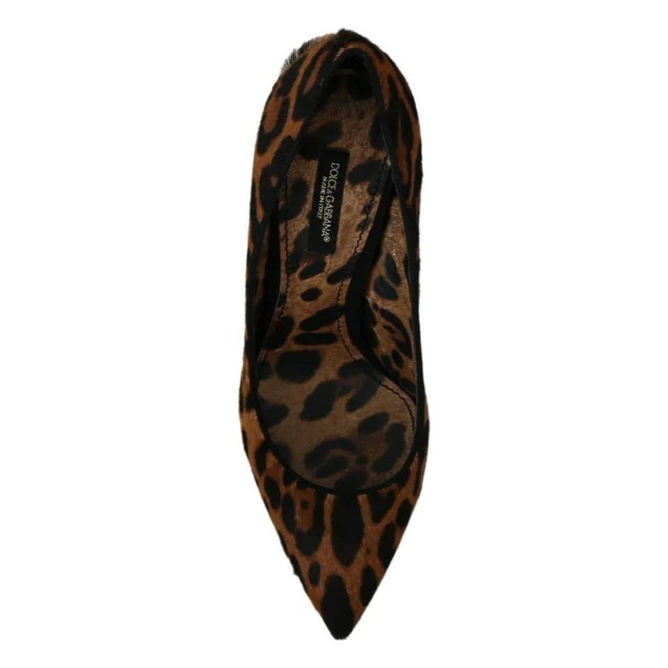 Dolce & Gabbana Brown Leopard Pony Hair Heels Pumps Shoes Dolce & Gabbana Black