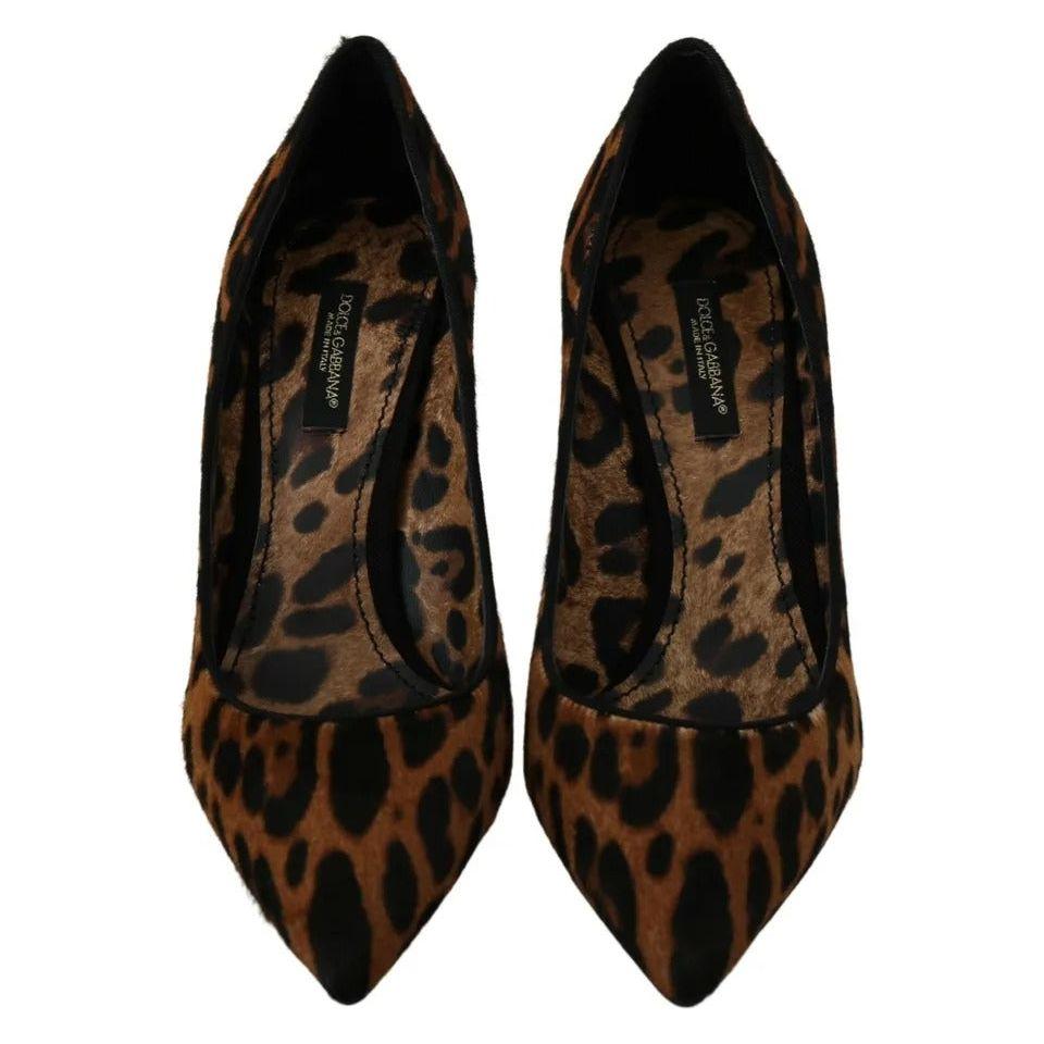 Dolce & Gabbana Brown Leopard Pony Hair Heels Pumps Shoes Dolce & Gabbana Black