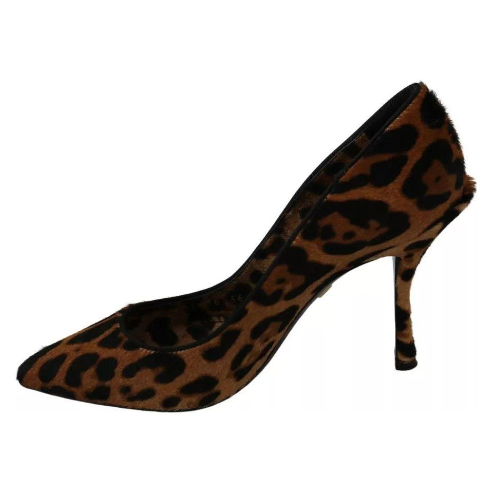 Dolce & Gabbana Brown Leopard Pony Hair Heels Pumps Shoes Dolce & Gabbana Black