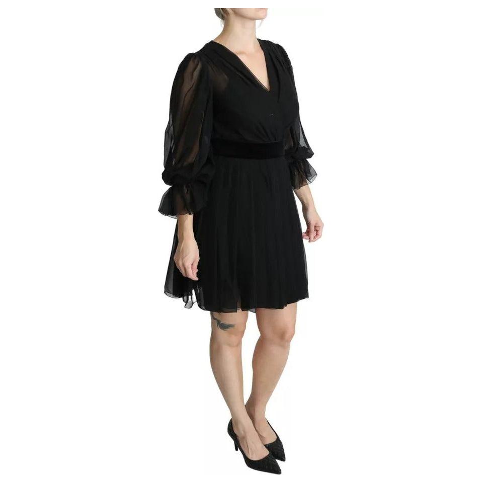 Dolce & Gabbana Black Mesh Pleated Mini Silk Blend Dress Dolce & Gabbana Tan
